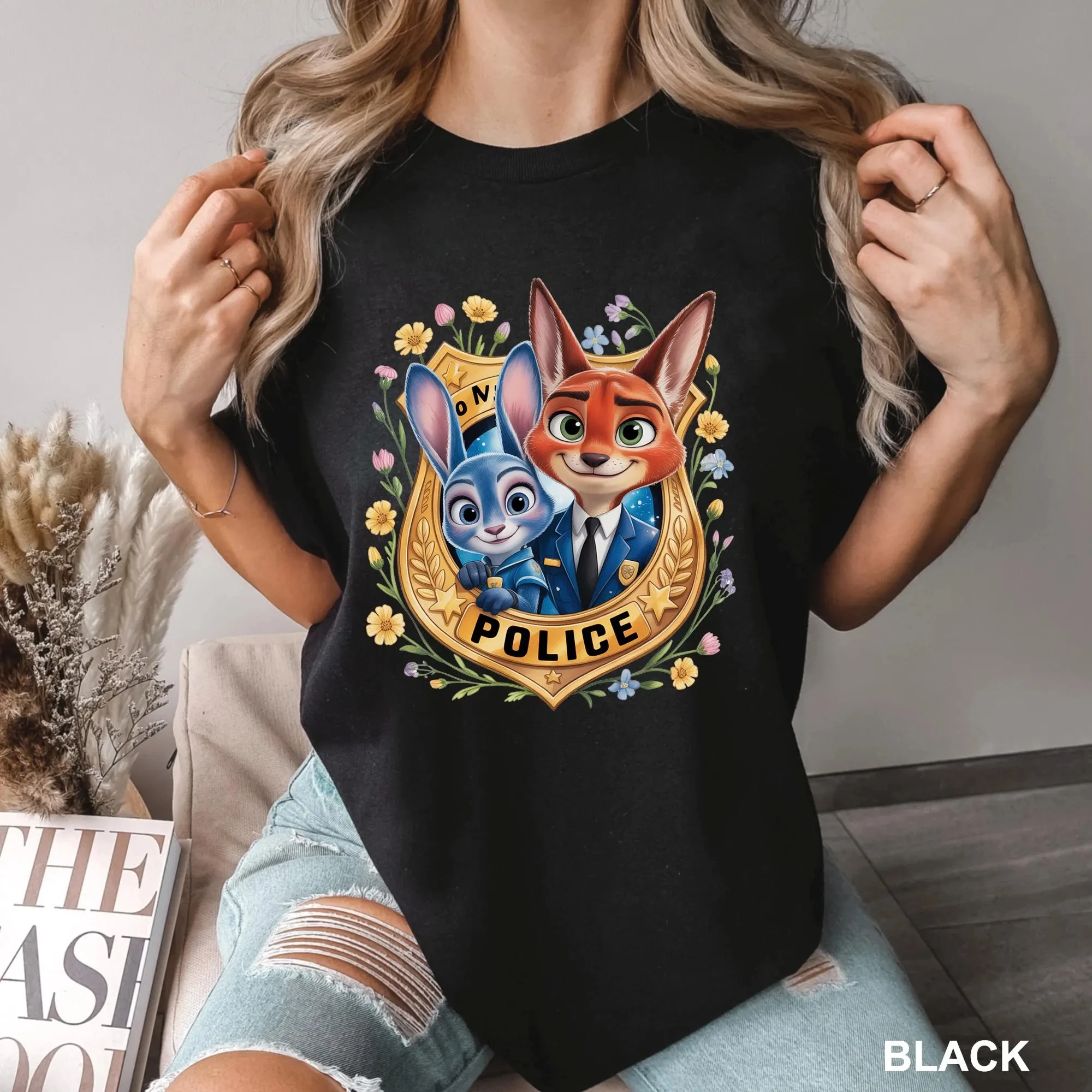 Zootopia Police Badge Shirt Judy Hopps and Nick Wilde T-shirt Printed Pattern T-shirt Couple Family Short-sleeved