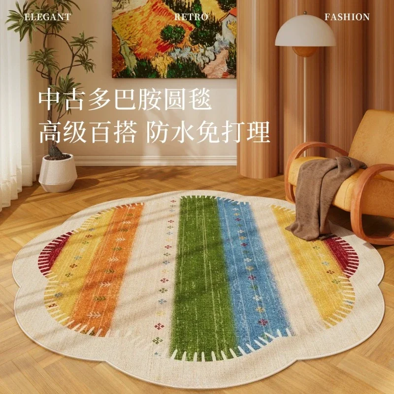 Dopamine Color Carpets for Living Room Retro Style Bedroom Decor Carpet Splicing Color Blocks Art Rug Soft Home Round Floor Mat