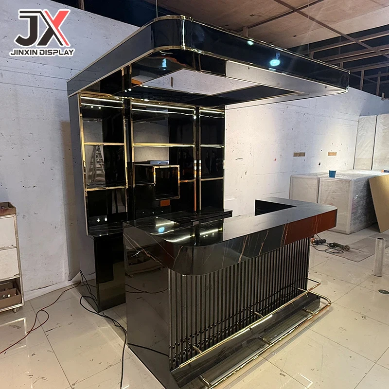 custom.Luxury Rectangular LED Illuminated Promotional Bar Counter Restaurant Bar Design Cafe Shop Bar Table Hotel Custom Showcas