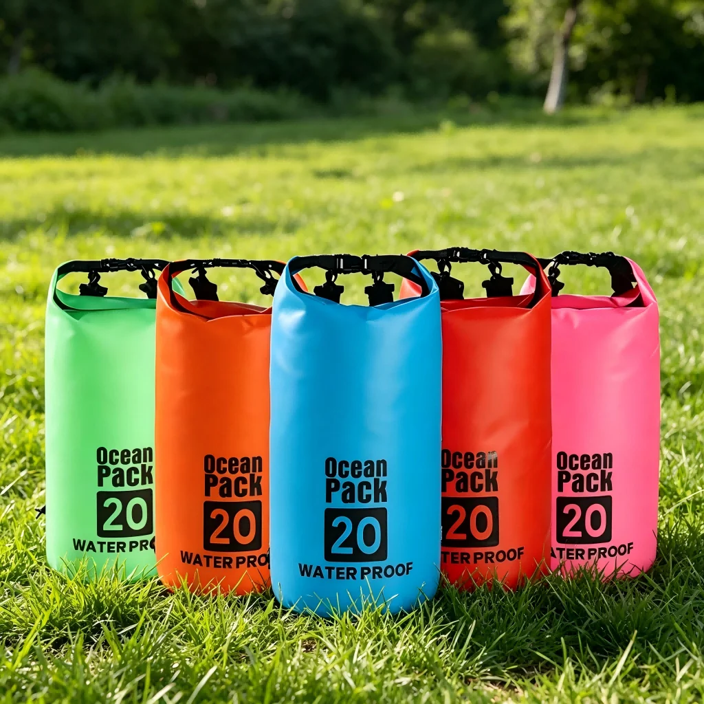 

PVC Waterproof Bag Outdoor Single Double Shoulder Backpack Beach Rafting Dry Bag Roll Top Bucket Bag