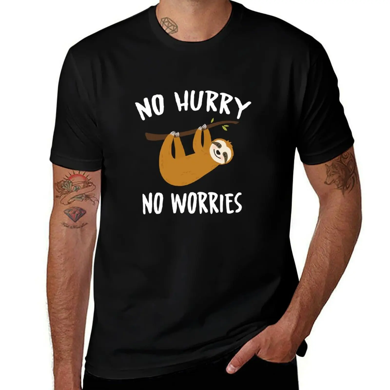 

No Hurry No Worries Sloth T-Shirt oversized graphic tee graphics anime Men's cotton t-shirt