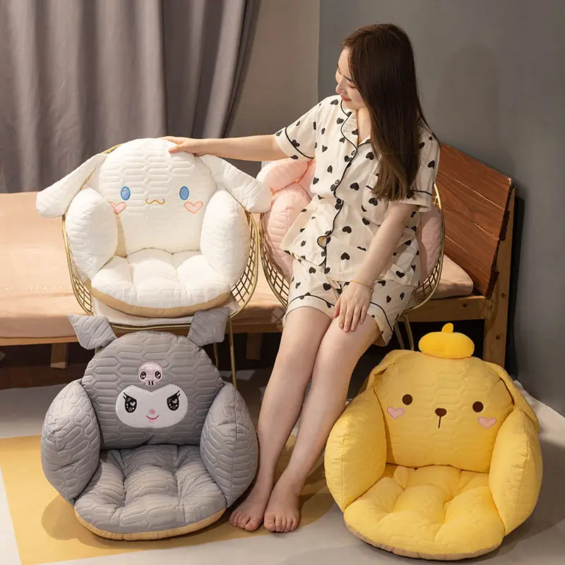 New Sanrio anime cute Cinnamoroll chair cushion Kuromi back cushion integrated girls dormitory office non-slip chair cushion toy