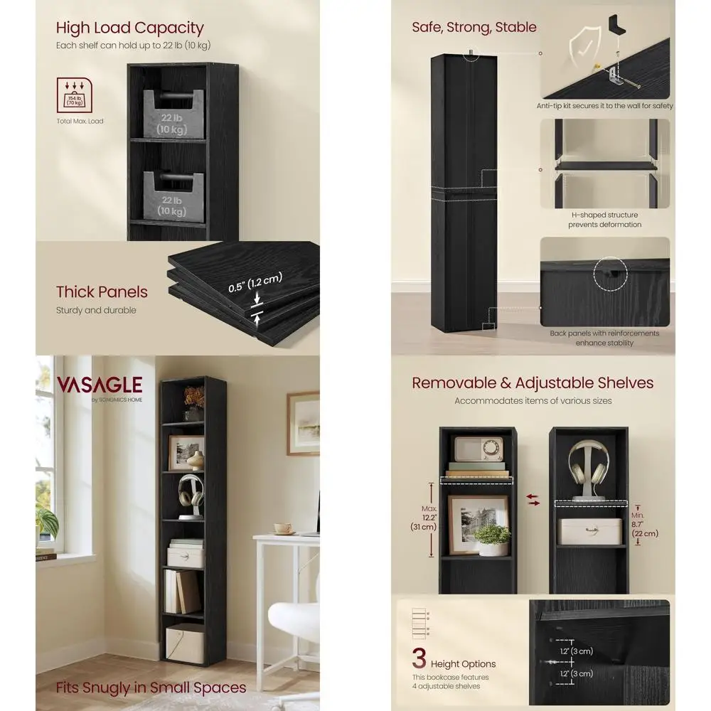 

Коллекция Custos — книжная полка, 6-уровневый книжный шкаф, книжная полка, открытая полка для хранения, 9,4 x 11,9 x 63,3 дюйма, для гостиной, дома