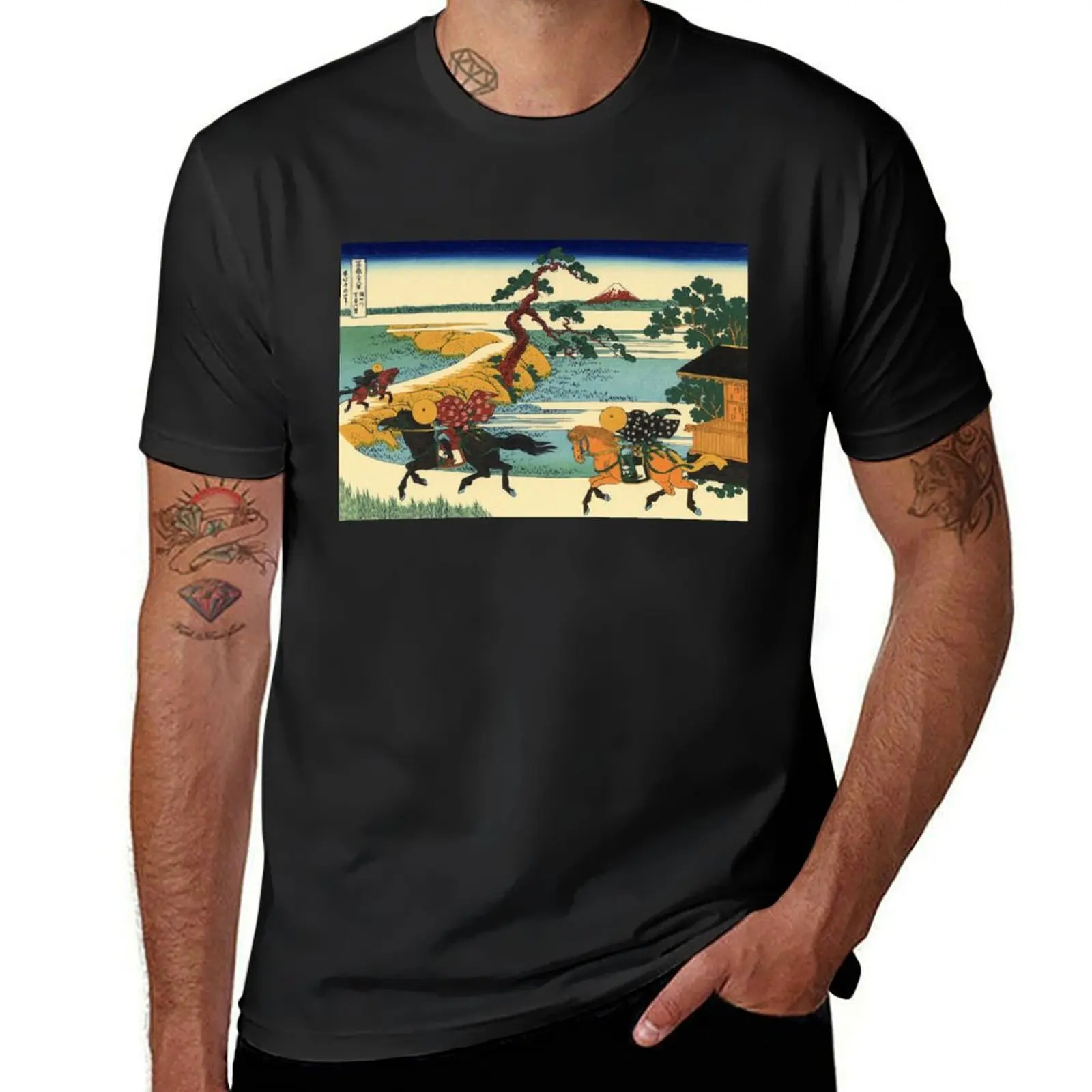 

Barrier Town on the Sumida River - Katsushika Hokusai T-Shirt sublime oversized t shirts for men graphic