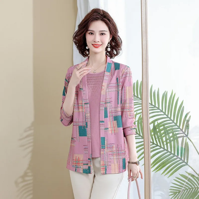 Spring And Autumn Casual Sweater Mother Clothes Two-piece Set Women Sweaters Chinese Style Bottoming Cardigan