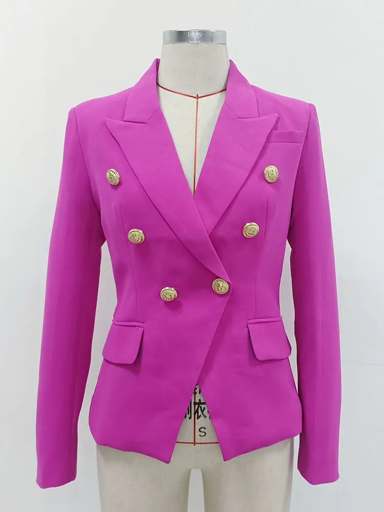 HIGH QUALITY Newest 2024 Designer Blazer Women\'s Lion Buttons Double Breasted Blazer Jacket Purple