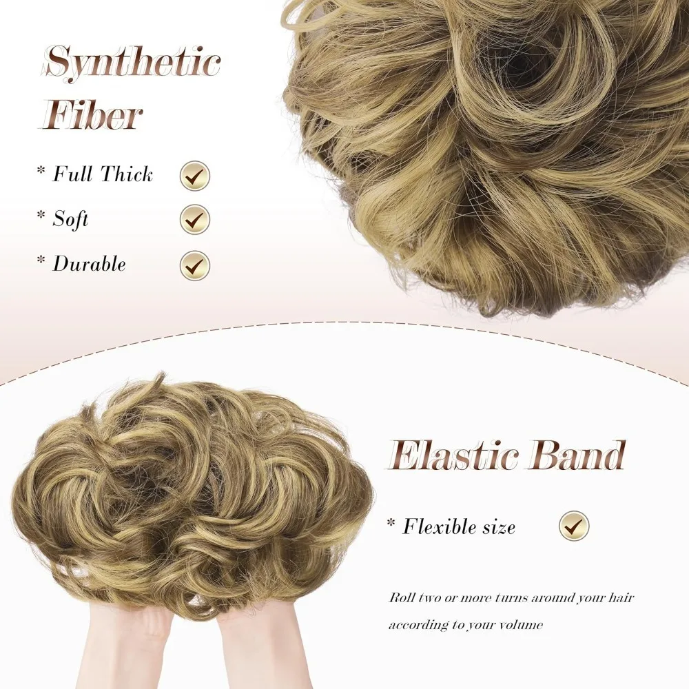 قطع شعر كعكة فوضوية - كعكة شعر مرنة كبيرة مموجة ومموجة، وصلات شعر على شكل ذيل حصان، قطع شعر صناعية للنساء،