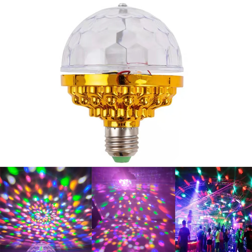 E27 Stage Light Colorful Rotating Atmosphere 360 Magic Ball Bulb Aautomatic Crystal Lamp + Sockets For DJ Disco KTV Dance Party