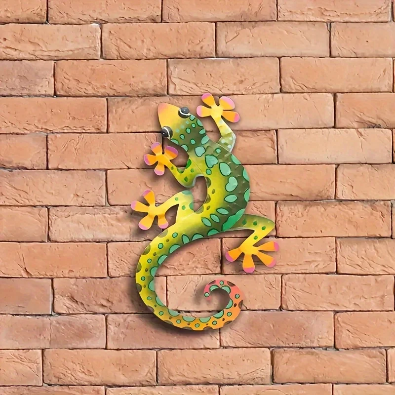 1PC metal gecko wall decoration, outdoor gecko wall art, colorful gecko fence decoration, wall and exterior wall decoration