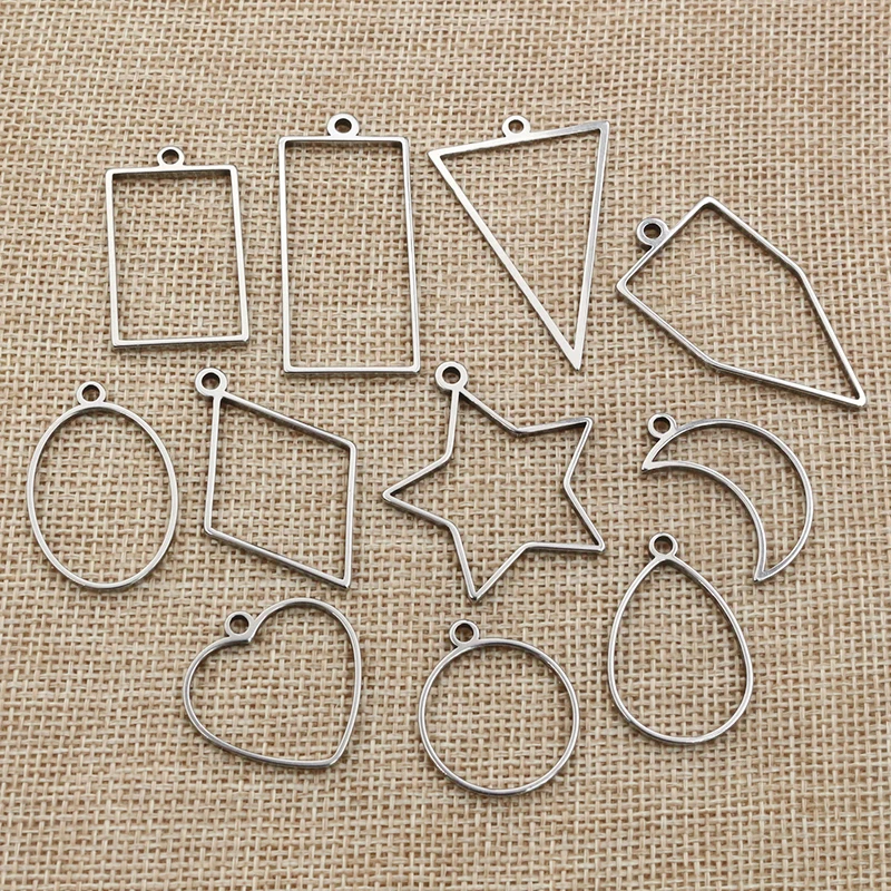 10pcs Oval Round Heart Moon Drop Triangle Shape Stainless Steel Closed Frame Rings For DIY Earring Jewelry Makings Finding