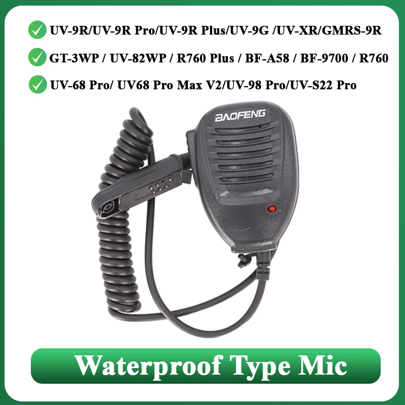 Microfone alto-falante para UV-9R Pro, Tipo Impermeável Mic, UV68 Pro Max, V2, BF-9700, UV-9G, UV-XR, GT-3WP, Rádios Acessórios