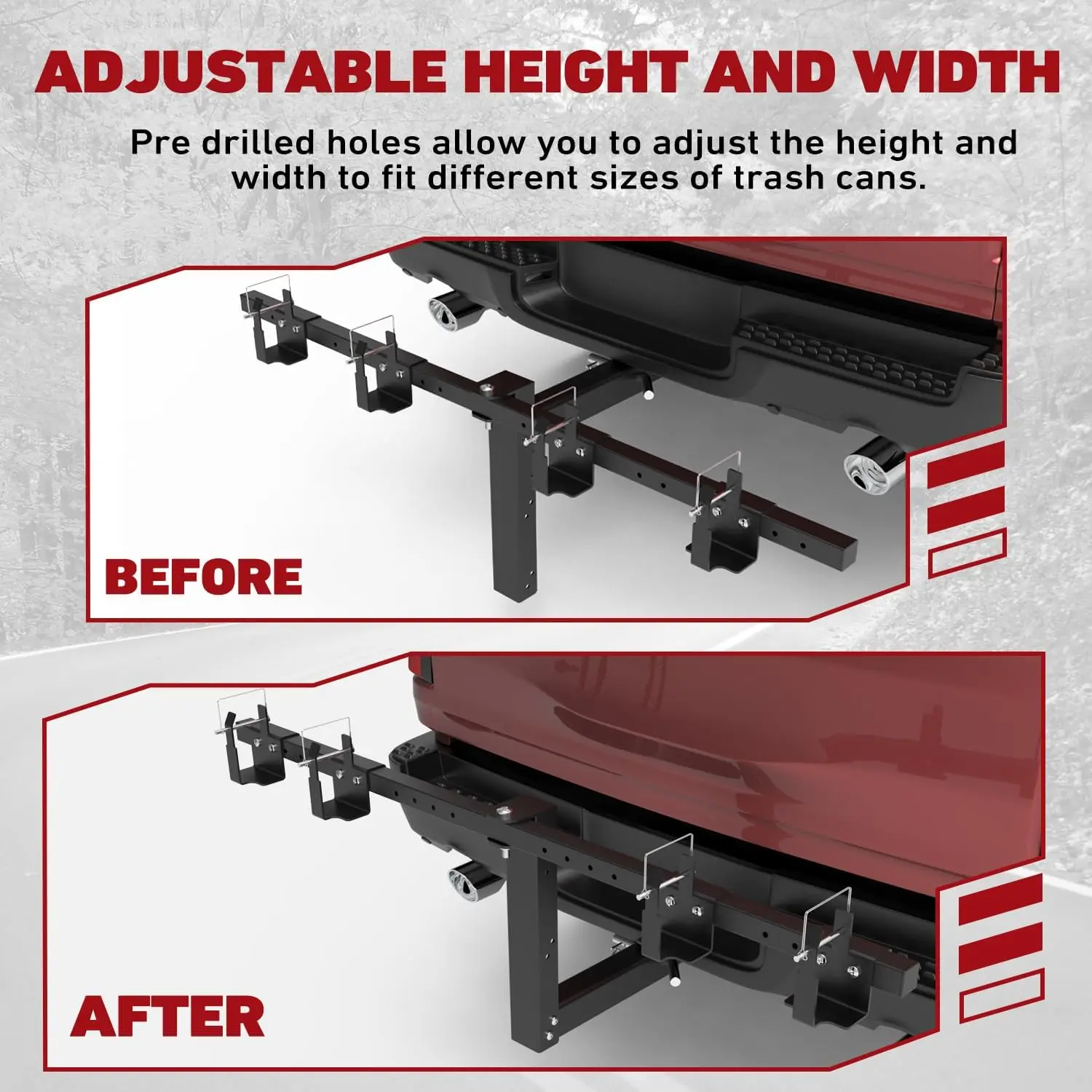 حامل سلة المهملات المزدوج مع جهاز استقبال 2 بوصة للشاحنة، عربة الجولف، ATV، UTV - مقطورة سلة المهملات بعجلات #5