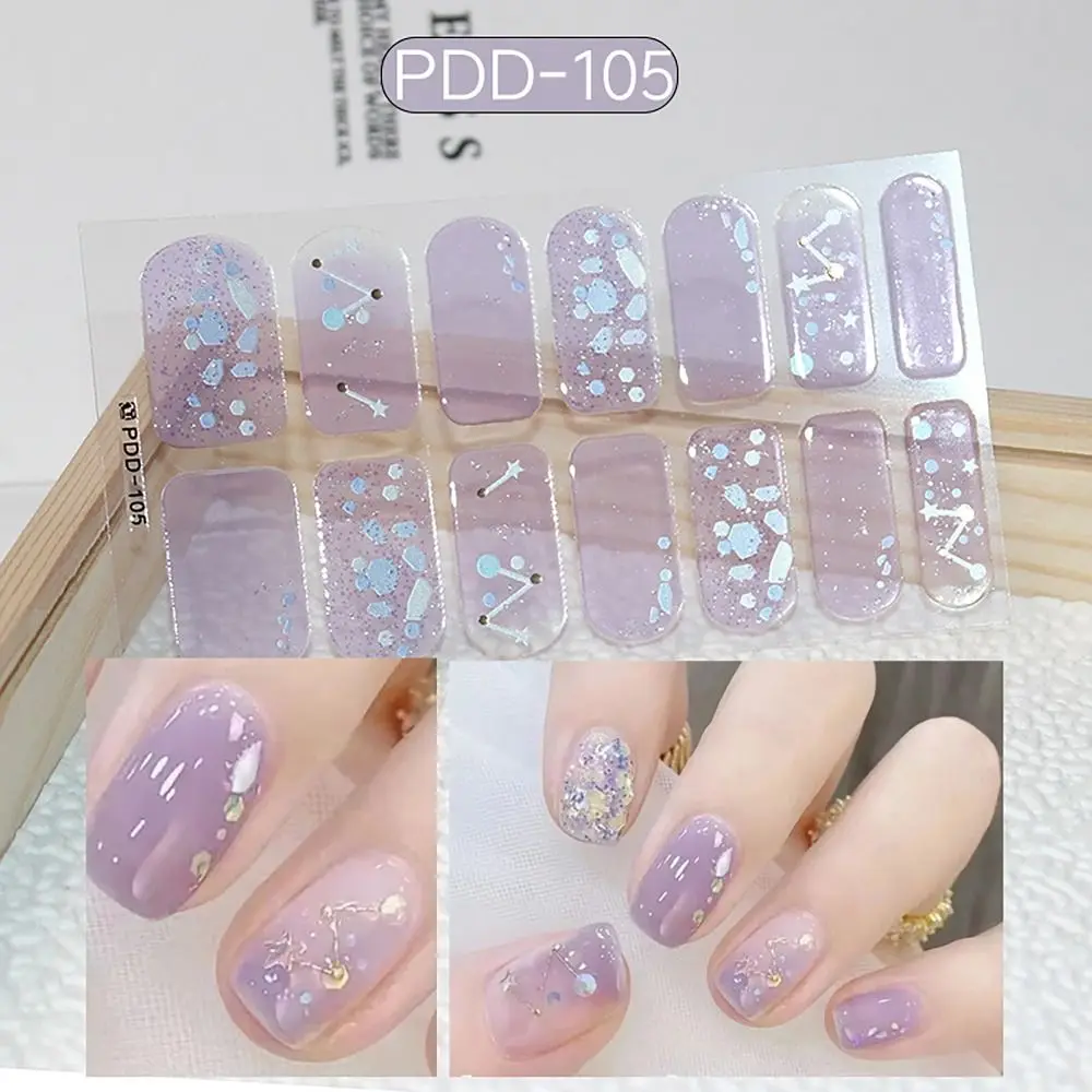 14Strips Gel Nail Stickers Floristic Full Cover Gel Nail Polish Strips Semi Cured Nail Patch DIY Nail Art Making