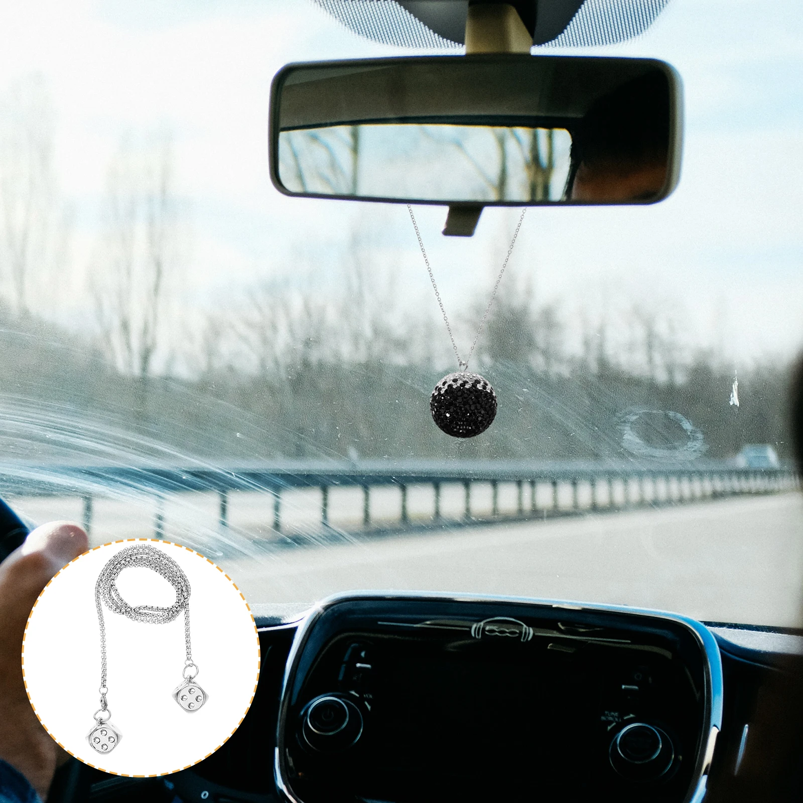 

Crystal Ball Car Hanging Decor Rhinestone Pendant Hanging Ball Auto Accessories Interior Ornament Black Gradient Stylish