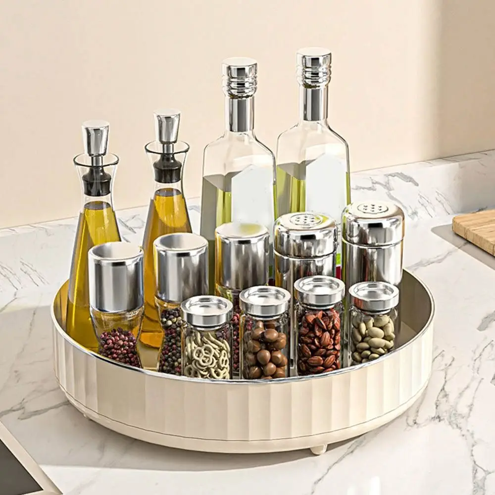 Plastic 360° Rotating Spice Organizer Multi-Cell Non-Slip Spice Storage Rack Large Capacity Round Cosmetics Storage Tray