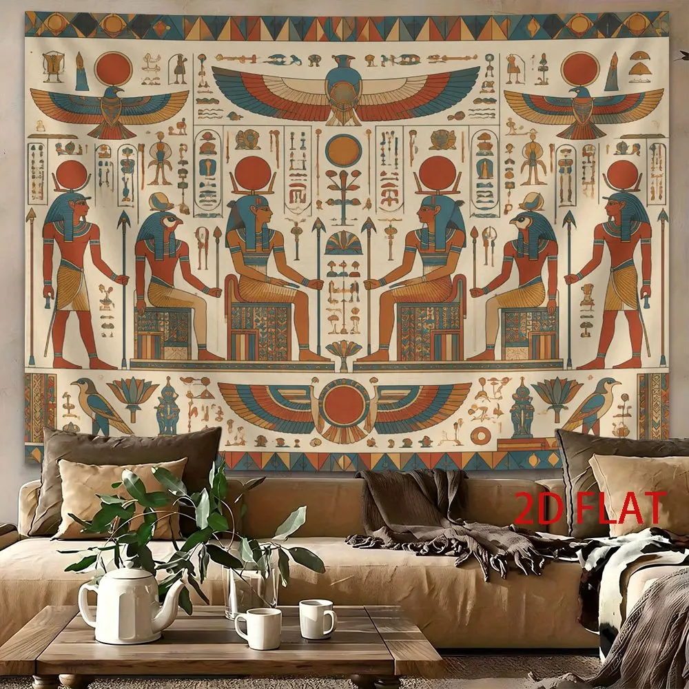 Ancient Egyptian Hieroglyph Tapestry Wall Hanging, Pharaoh Bird God Vintage Mural Art for Bedroom Living Room Home Wall Decor
