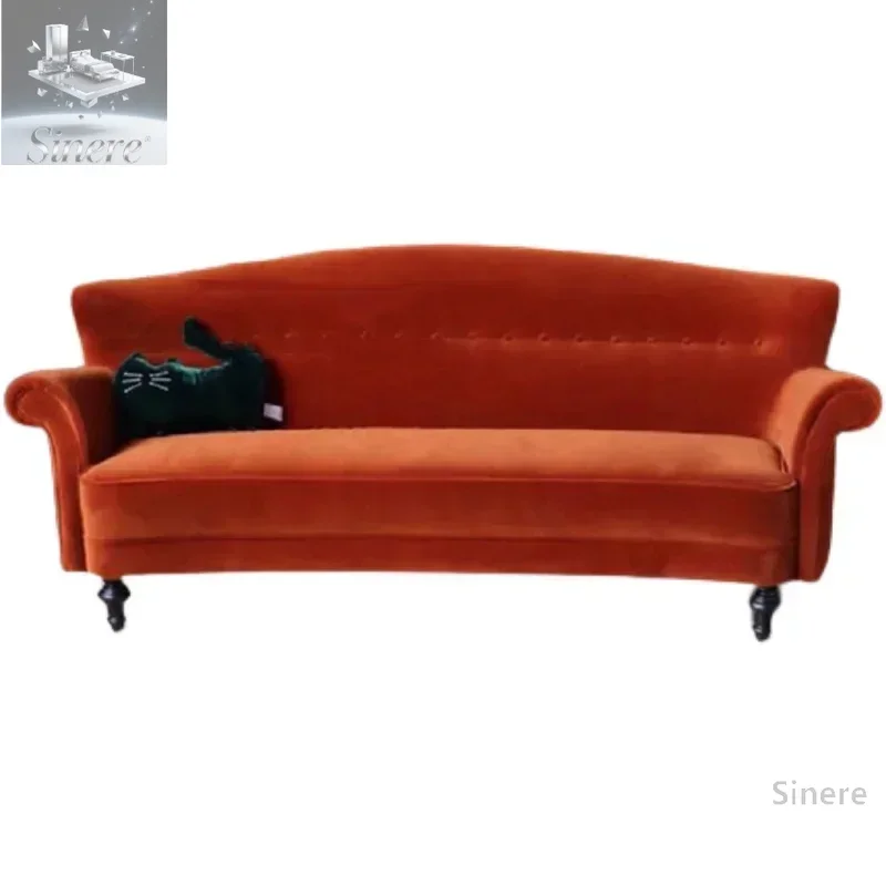 

Retro fabric sofa American country French medieval style small apartment ginger velvet living room three-person sofa