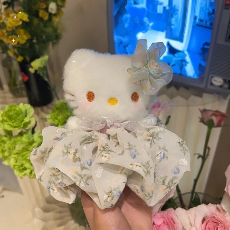 Hello Kitty Cute Spotless White Pure Light Green Light Color Matching Decoration Exquisite Plush Toy Keychain with Bag Pendant