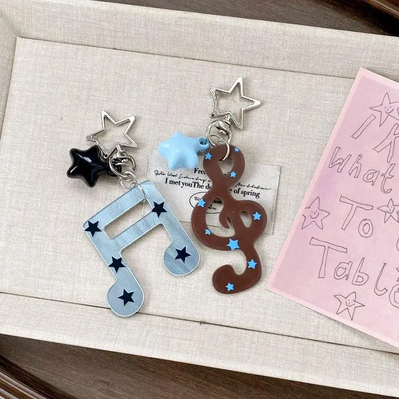 【IIOO】Cute Music Note Star Acrylic Keychain INS Style Creative Pentagram Music Note Bag Charm Keyring Backpack Decoration Gift