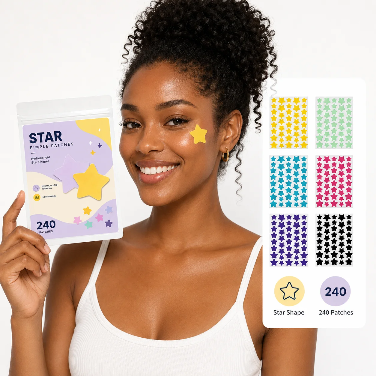 240 Count Patches in 6 Colors, for Facial Coverage, Conceals, Blocks Dust, Powder-Proof, Sweat-Proof, for Decoration, Photos, an