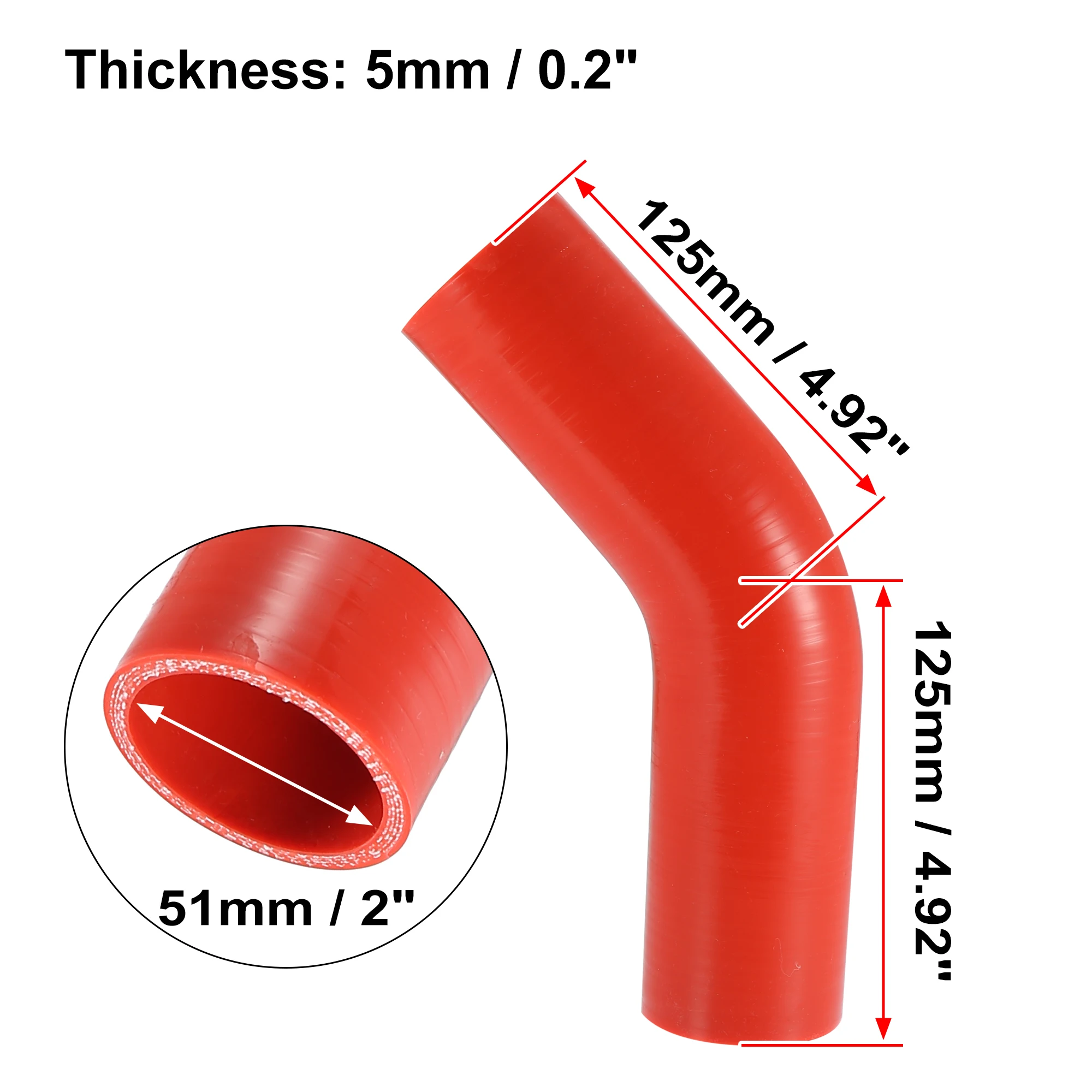 Uxcell 51mm-76mm ID 45 Degree Silicone Reducer Hose Silicone Hose Coupler Intercooler Tube Red for Car Intercooler Intake Piping