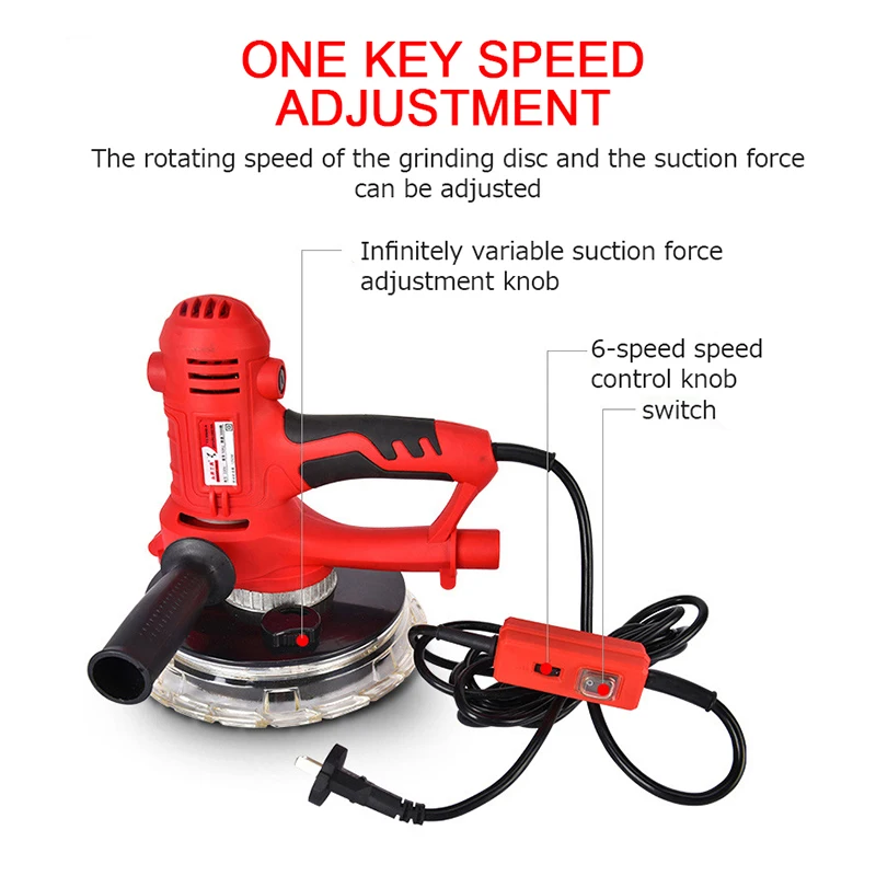 1250W Wall Polisher Drywall Sander Electric Drywall Sander Machine LED Light Wall Putty Decorating Tools Hand Grinder