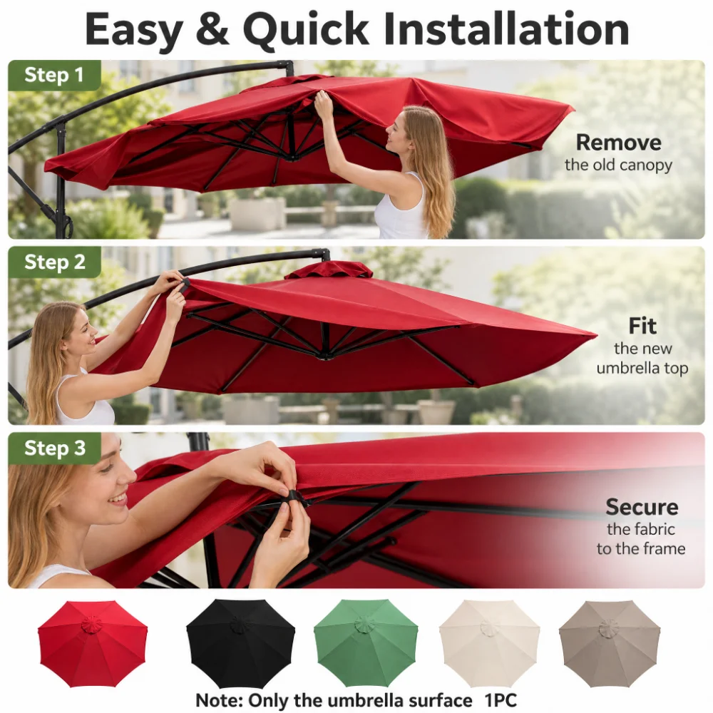 6/8 Rib Polyester Sunshade Cloth Outdoor Patio Umbrella Surface Replacement Cloth Rainproof Sunshade Cloth