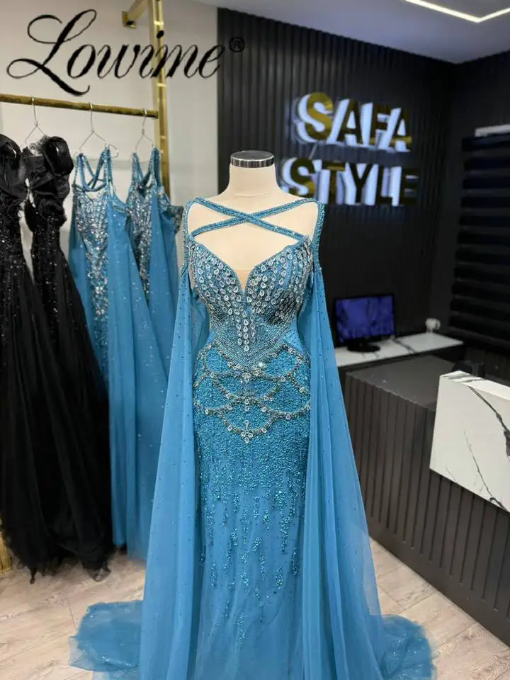 

Синие вечерние платья крест-накрест с длинной запахом, индивидуальные кристаллы, вечернее платье для особых случаев, блестящие платья макси для выпускного вечера 2026