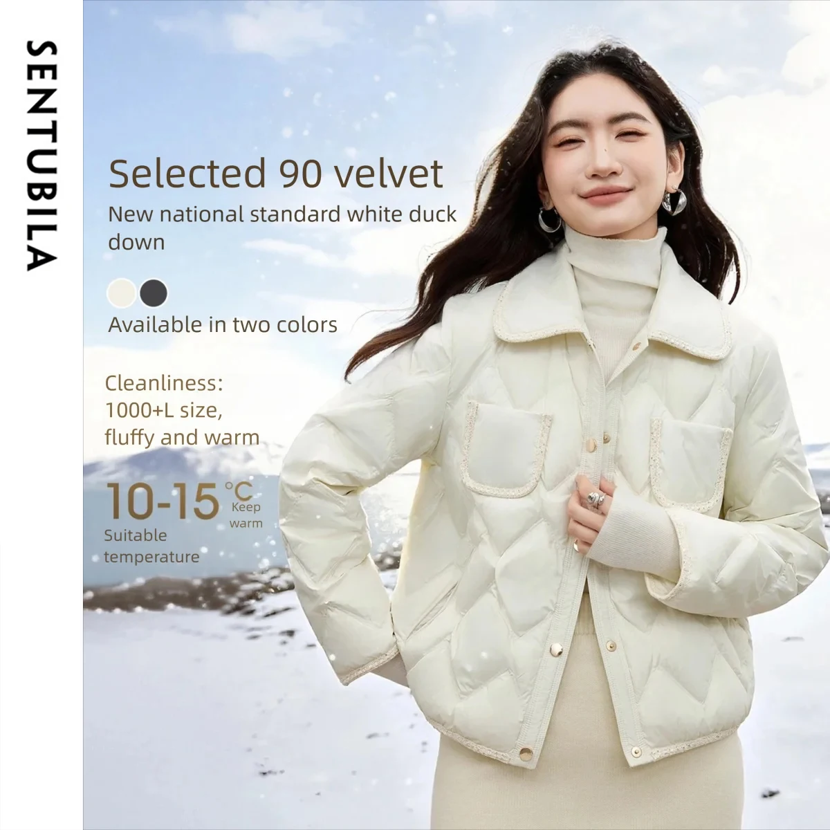

SENTUBILA Women's Down Coats Single-Breasted Turn-down Down Jackets 2025 Winter Lightweight Loose Fit Lady Outerwear W54YB2034