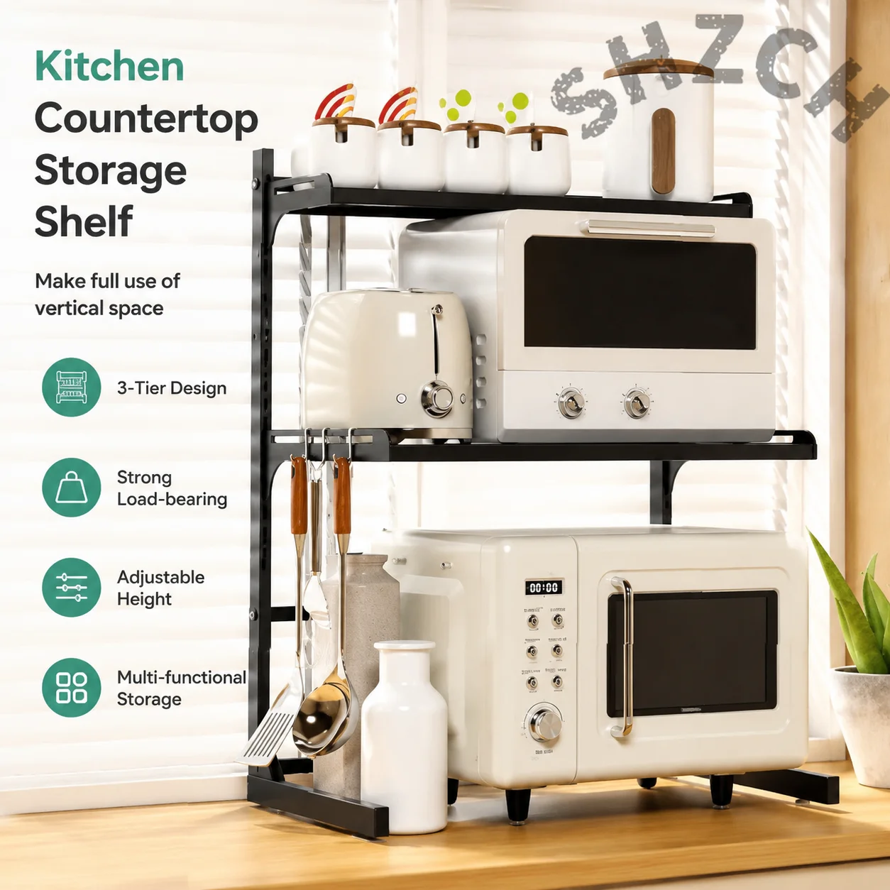 2/3 Layer Kitchen Storage Shelf Extendable Microwave Over Shelf Coffee Machine Rack Adjustable Microwave Stand for Home Office