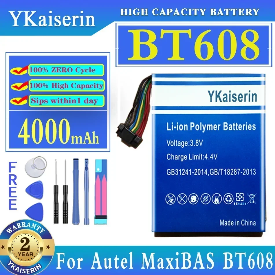 YKaiserin 4000mAh Replacement Battery for Autel MaxiBAS BT608 High Capacity Batterij + Track Code Free Tools