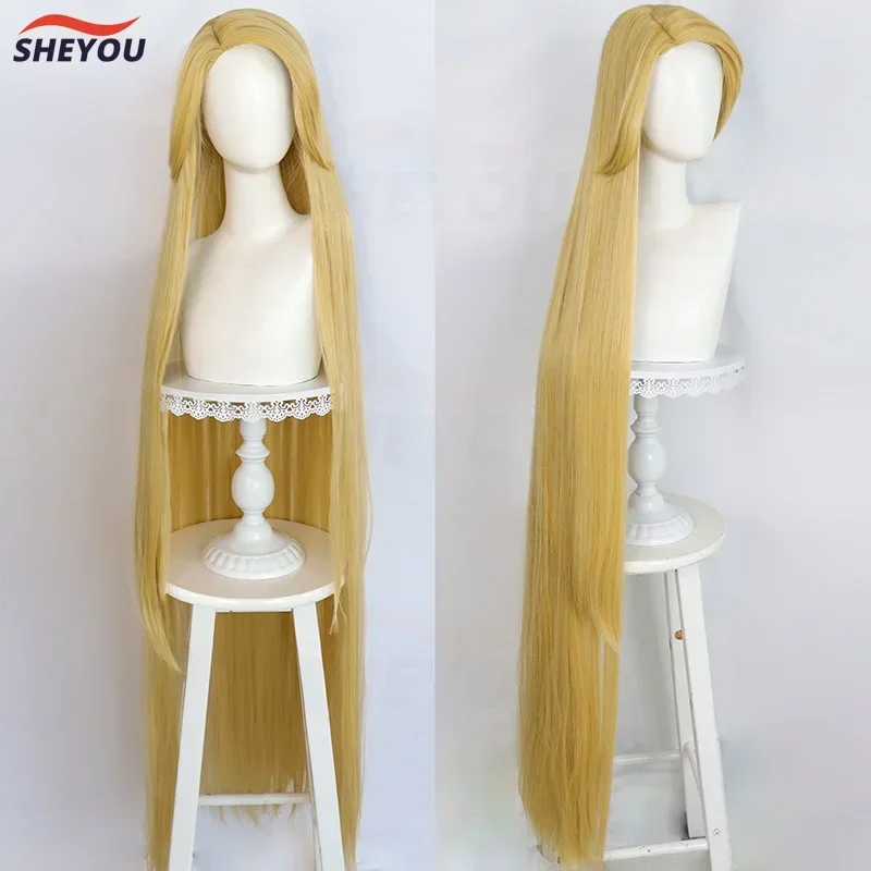 Movie Rapunzel Cosplay Wig Tangled Princess Long Straight Golden Heat Resistant Synthetic Hair Anime Cosplay Wigs   Wig Cap