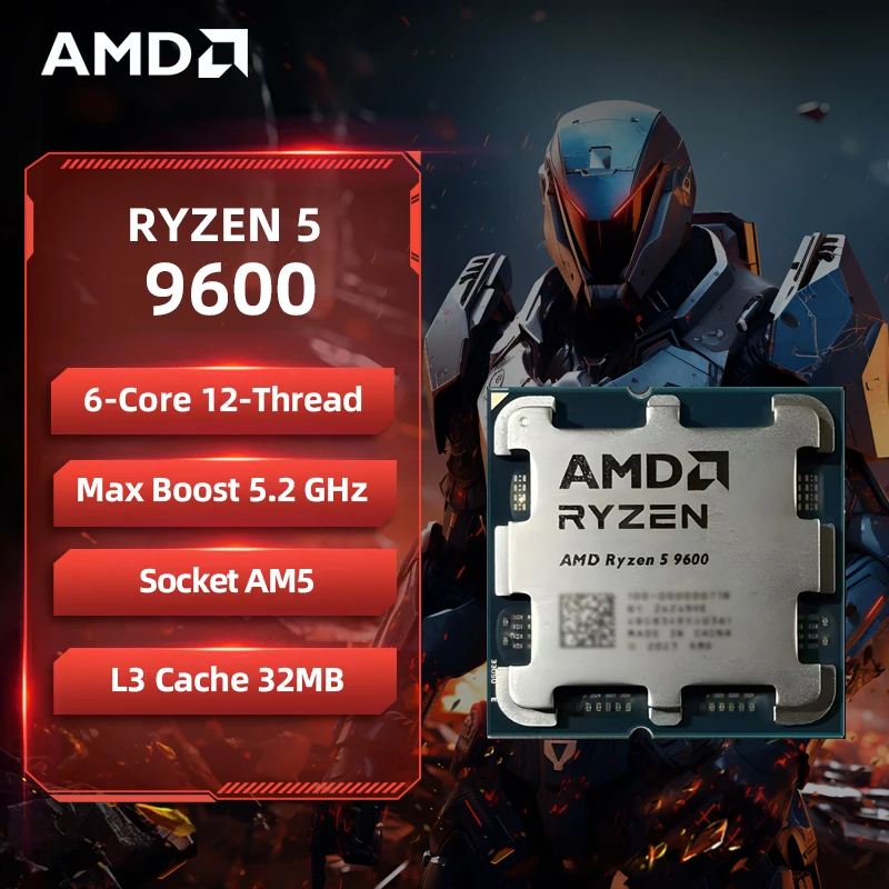 AMD Ryzen 5 9600 AMD R5 9600 CPU 6-Core 12-Thread 5.2GHz Unlocked Desktop Processor Socket AM5 Gaming CPU Without Package