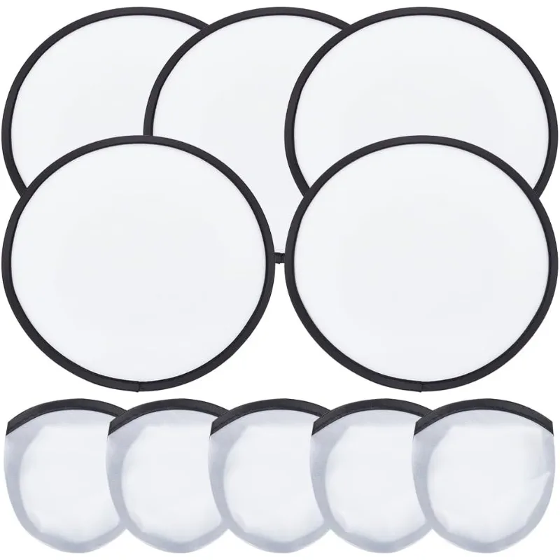 5 Stück weiße faltbare Flugs ch eiben ventilatoren 9,8 Zoll Sublimation ventilatoren Polyester Black Edge Falt ventilator Set mit Tasche für Hochzeits feier