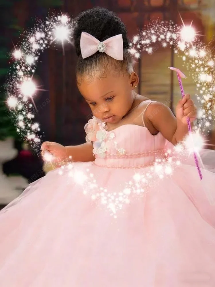 Robe de mariée mignonne pour bébé, motif Floral 3D, sans manches, pour fête d'anniversaire, princesse, robe formelle de première Communion, personnalisable