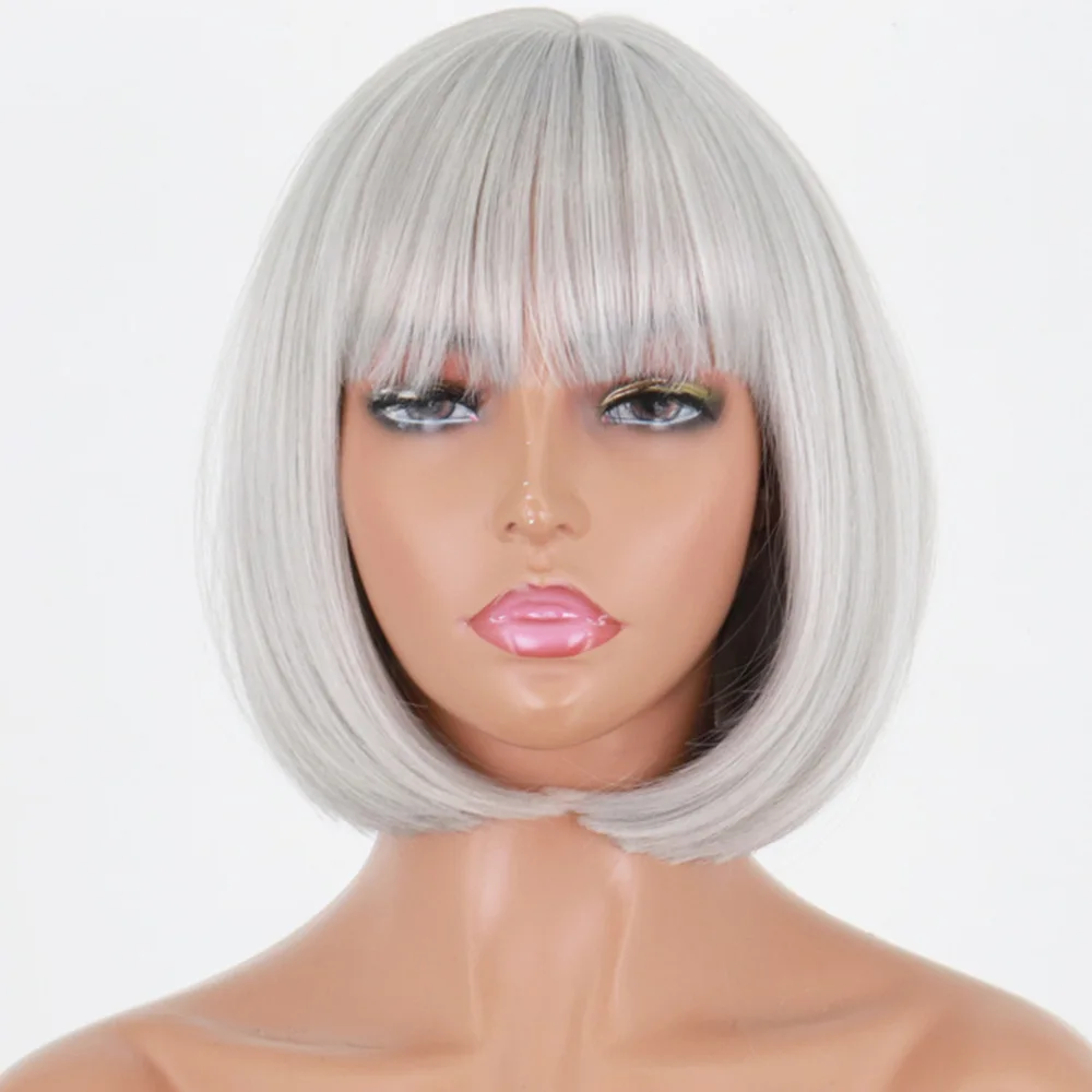 Belle Show Short Bob Wig With Air Bangs Black Grey Blonde Cosplay Halloween Women Wig