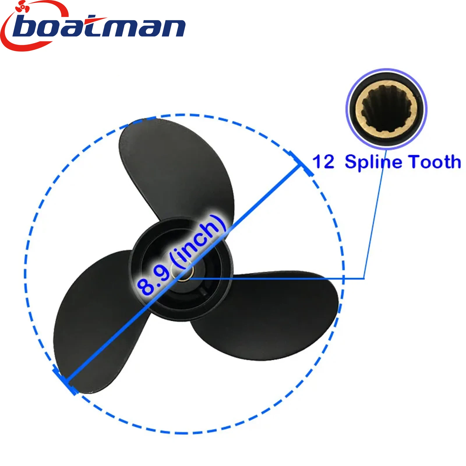 BoatMan® Propeller 8.9x9.5 For Tohatsu Outboard Motor 8HP 9.8HP MFS9.8 NSF9.8 12 Tooth Spline 3B2B64519-1 Aluminum Boat Parts