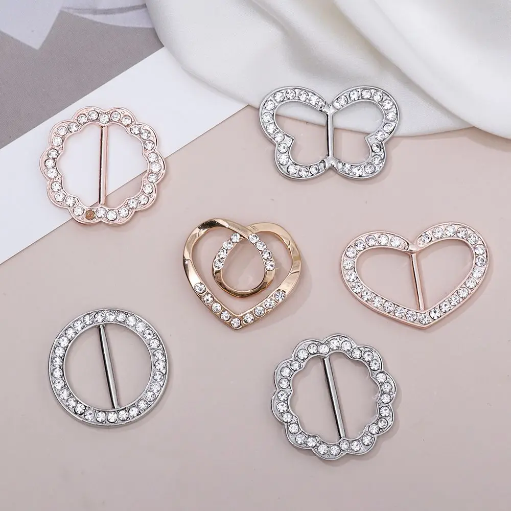 T-Shirt Clip Metal Rhinestone Buckle Heart Round Circle Scarf Ring Waist Buckle Silk Clasp Clothes Tighten Decorative Buckle