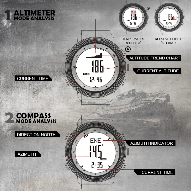 Nieuwe Noordrand Apache-46 Heren Digitaal Horloge Buitensporten Hardlopen Buiten Sport Horloges Hoogtemeter Barometer Kompas