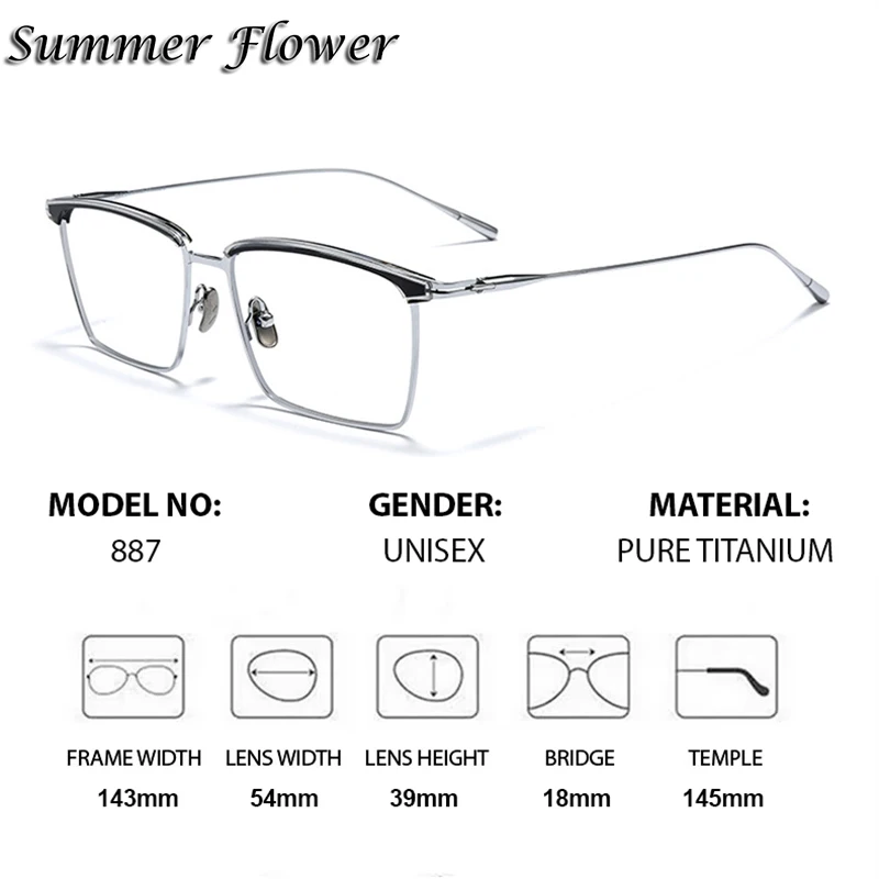 Square Prescription Glasses Wide Titanium Optical Frame Myopia Photochromic Lenses Men's Medical Anti Blue Light Reading Glasses