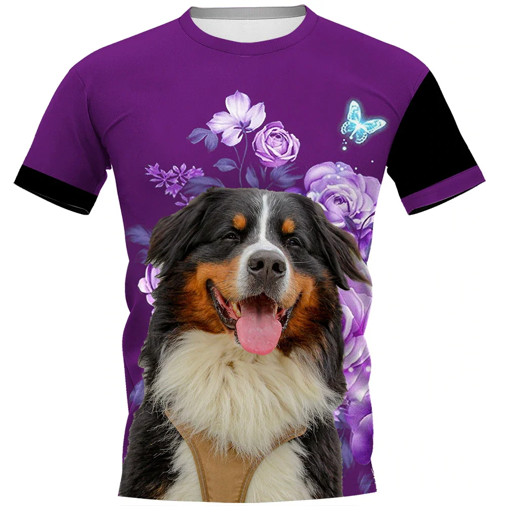 HX Bernese Mountain Dog T-shirts 3D Flower Animals Make Life Whole T-shirt Harajuku Hip Hop Tees Women T Shirts Dropshipping