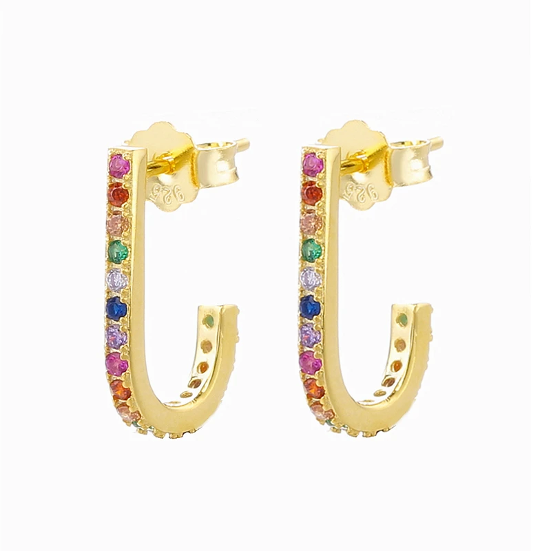 

Новые серьги-подвески J из стерлингового серебра 925 пробы с цветными радужными цирконами, высококачественное золотое покрытие, для женщин, свадебные серьги