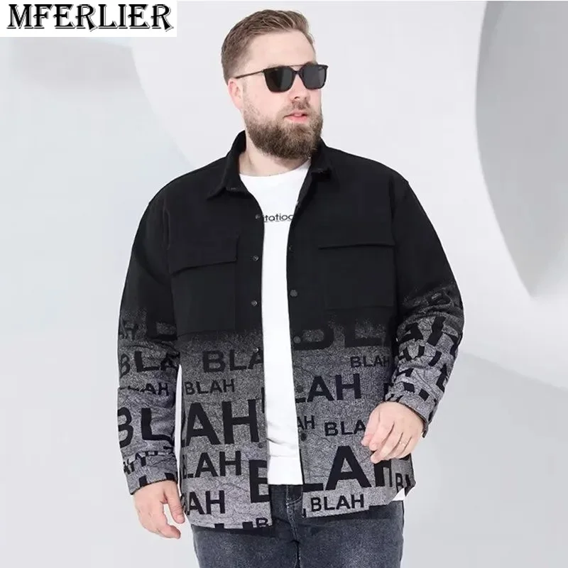 

autumn spring men fashion shirts long sleeve letter patchwork hipster pockets cool casual shirts plus size 8XL loose