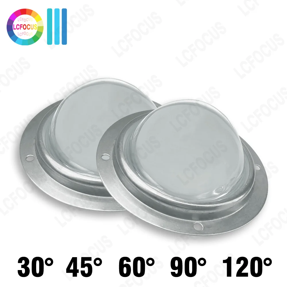 Lente de Vidro Óptico de Led de 30 45 60 90 120 Graus 78 mm Mais Refletor Colimador Mais Suporte Fixo Adequado para Chip Led Cob de 20w 30w 50w 100w