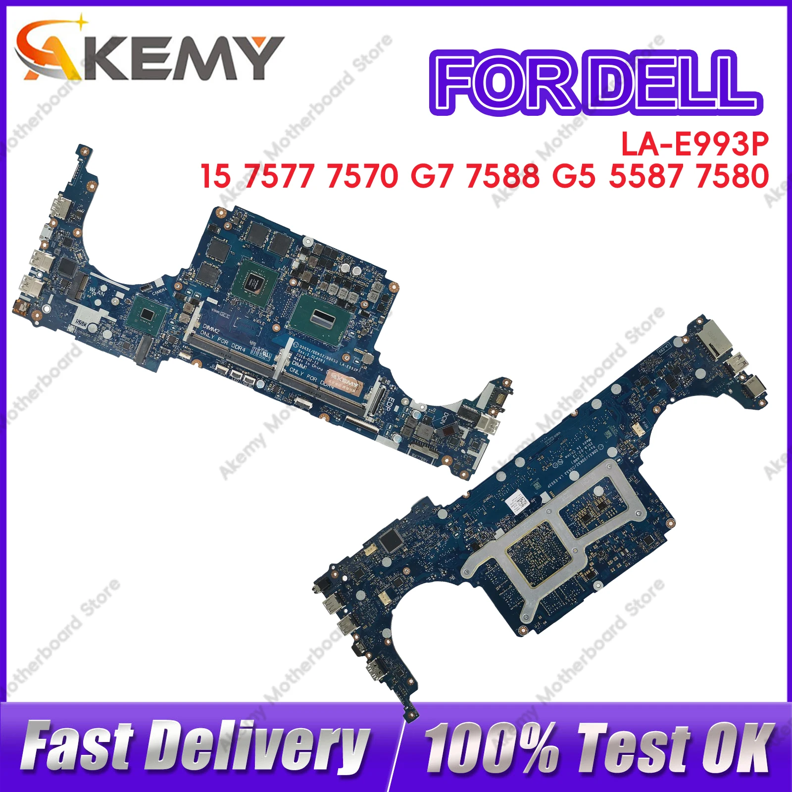 For DELL Inspiron 15 7577 7570 G7 7588 G5 5587 7580 Laptop Motherboard LA-E993P with CPU 1050TI V4G i5-8300H I7-8750H 100% Fully