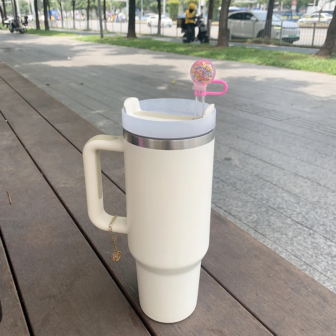 Cute Strawberry Candy Straw Covers Cap For Stanley Tumbler 10mm Cups Accessories Kawaii Silicone Straw Toppers Protector Cap