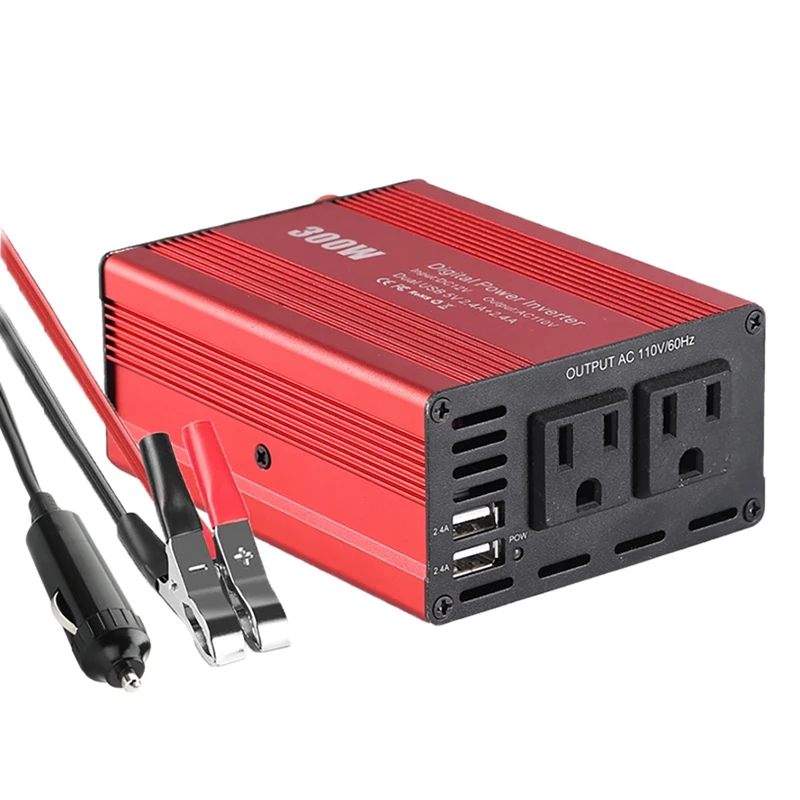 300W Power Inverter DC12V To AC110V Power Converter Splitter Double USB Fast Charging Car Power Inverter US Plug