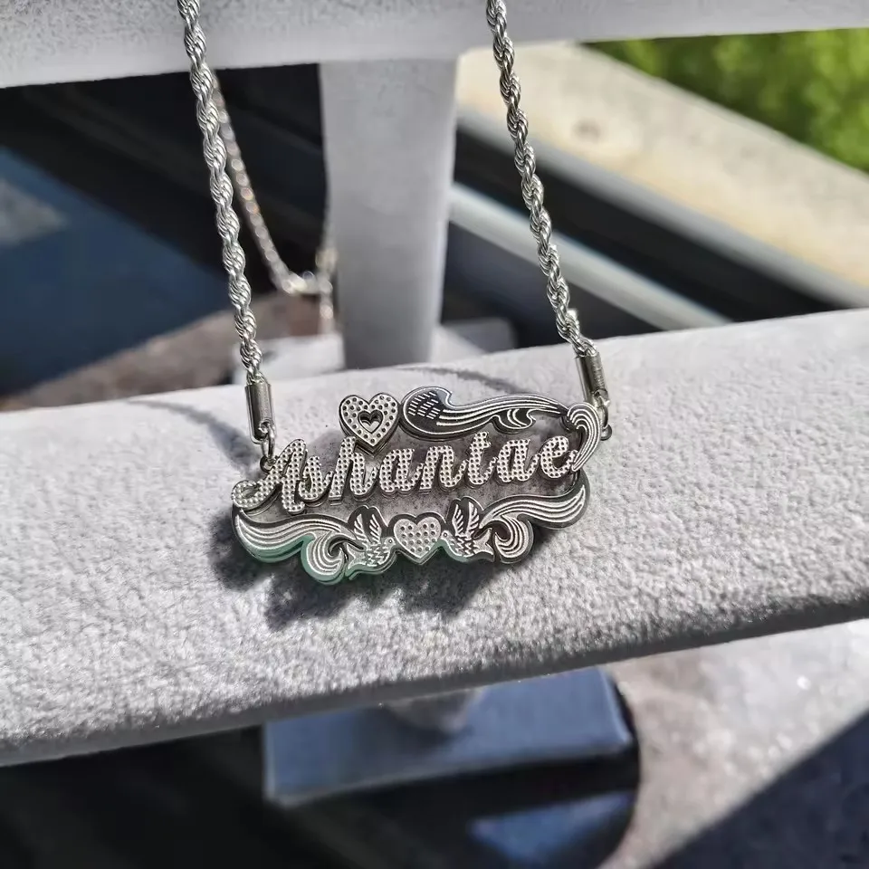 

Double-layer New Customized Name Nameplate Necklace Thanksgiving Gift for Her/Him Personalized Letter 3D Nameplate Pendant