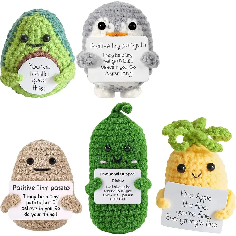 

Забавный комплект ручной работы с положительным крошечным картофелем и позитивными вязаными крючком животными - милые эмоциональные подарки для женщин, друзей, подар на день рождения