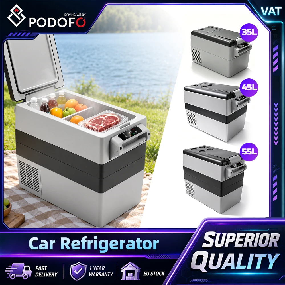 Podofo Frigorifero Portatile per Auto 35L/45L/55L con Compressore e Touch Screen Intelligente -20 ° C a 10 ° Intervallo di temperatura, protezione da bassa tensione, resistente agli urti e silenzioso,